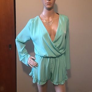 Mint green silky romper